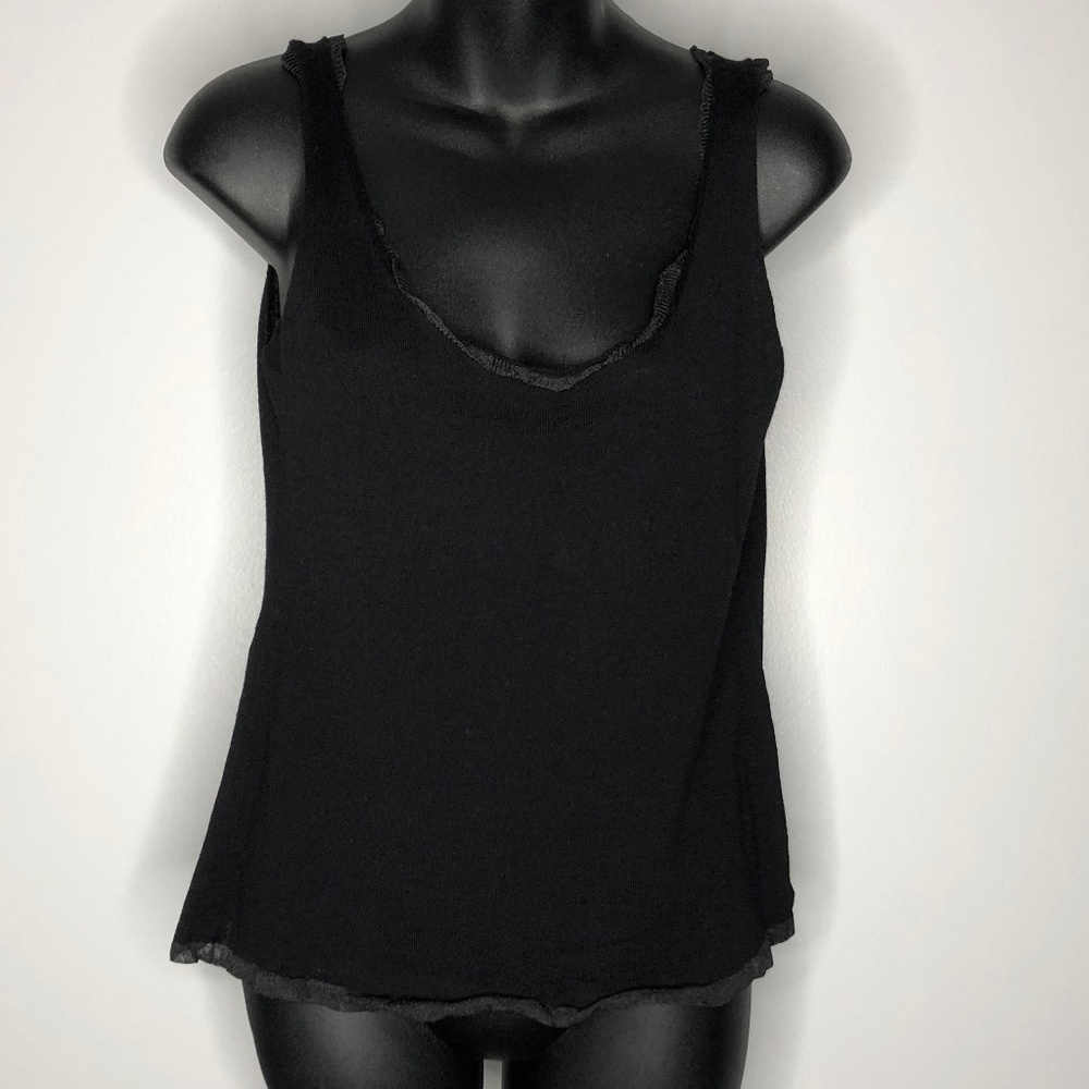 Jil Sander Black Contrasting Metallic Trim Sleeveless Top Italy 44
